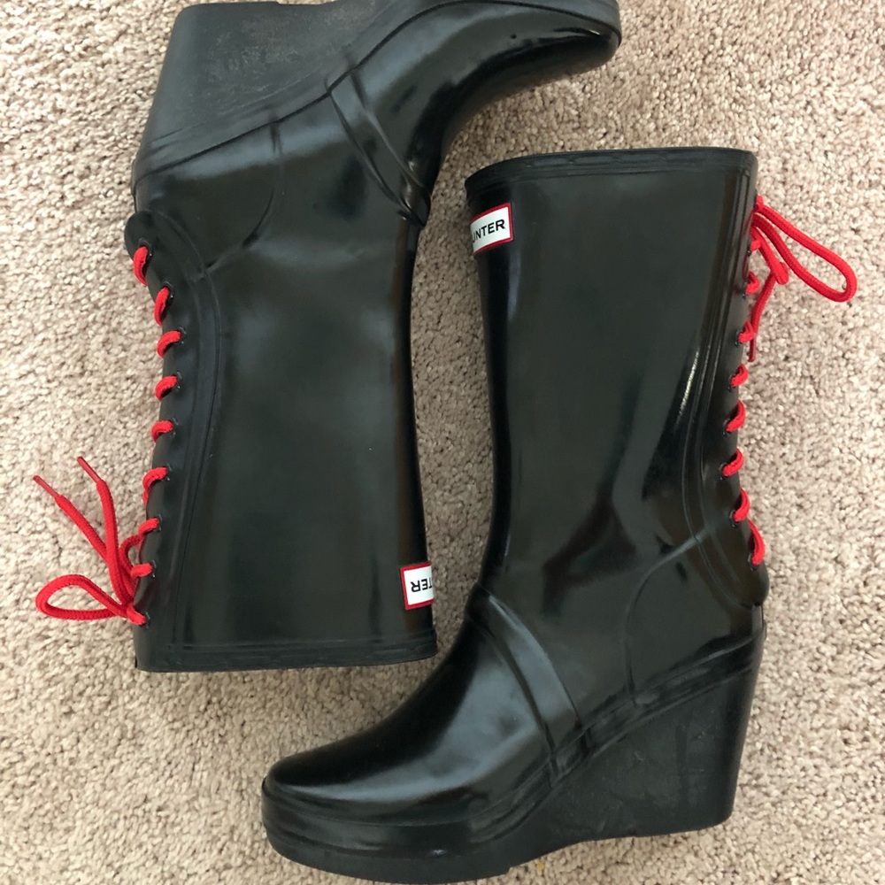 Hunter Verbier 🖤Black/Red❤️ Wedge Lace Up Boots
